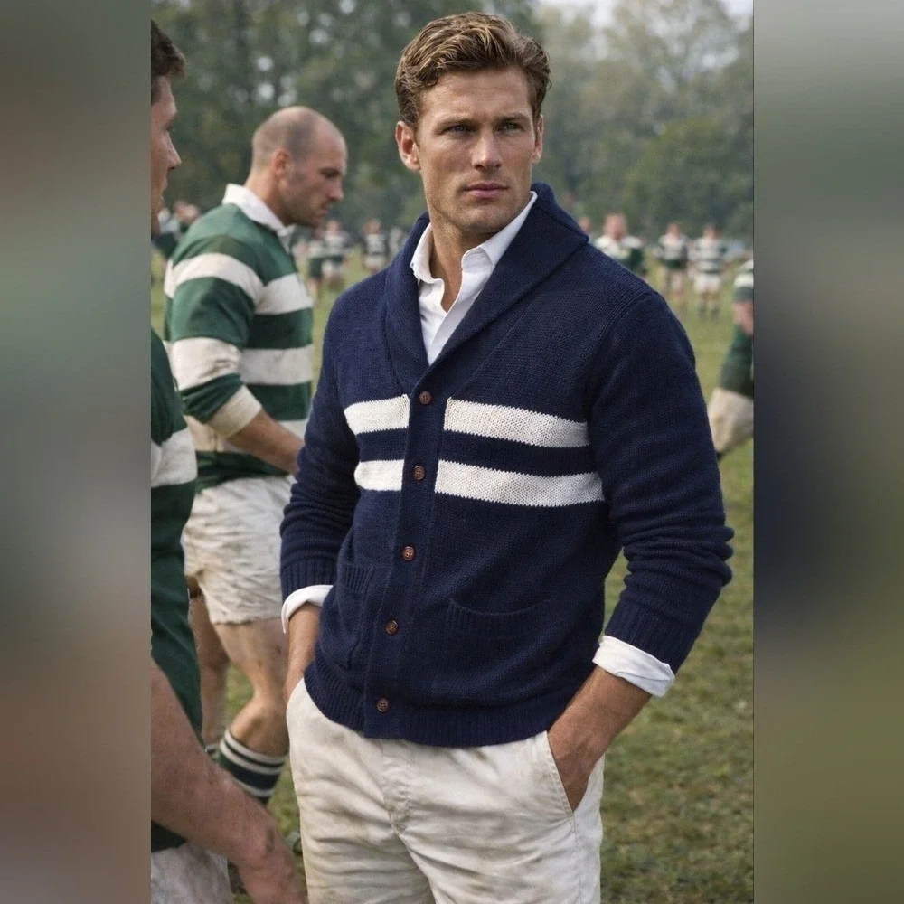 Polo Ralph Lauren Navy‎ Blue Cardigan Sweater Preppy Quiet Luxury Men's Medium